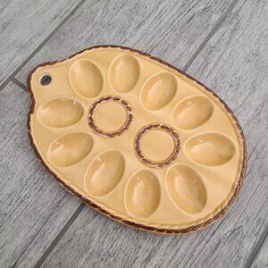 Vintage Japan Deviled Egg Platter Yellow Brown Ceramic Serving Tray
